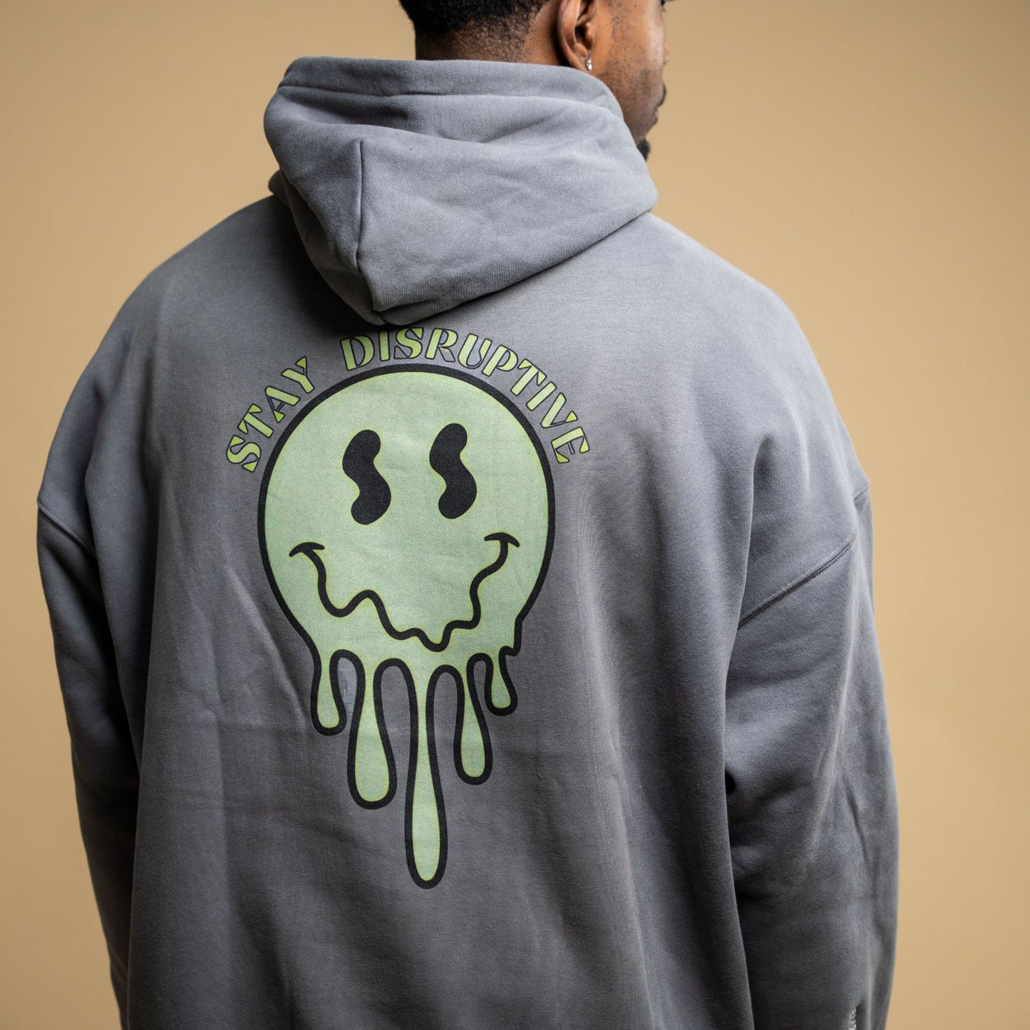 Grey/Green 'Stay Disruptive' Vintage Hoodie