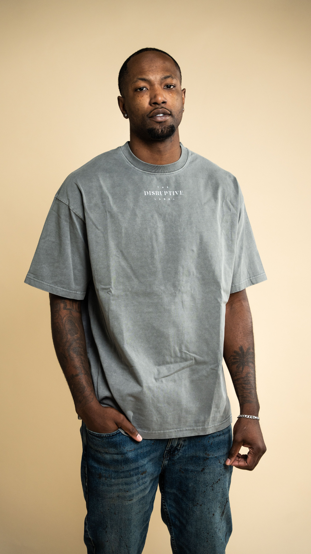 Grey/Green 'Stay Disruptive' Vintage Tee